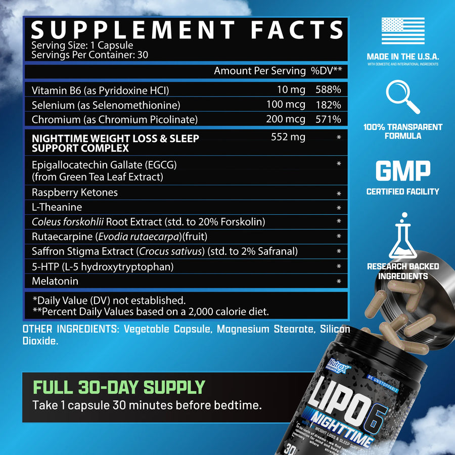 NUTREX LIPO6  BLACK NIGHTTIME  30 BLACK CAPS*