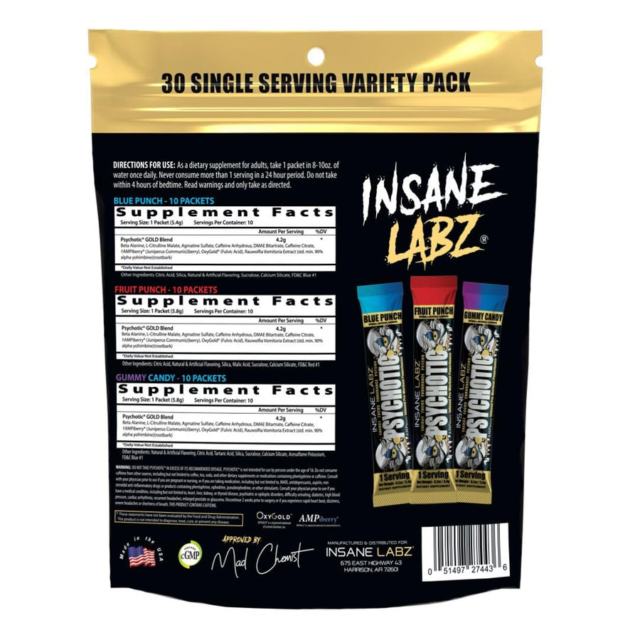 INSANE LABZ PSYCHOTIC GOLD 30 STICKS SERV VARIETY BAG FLAVORS